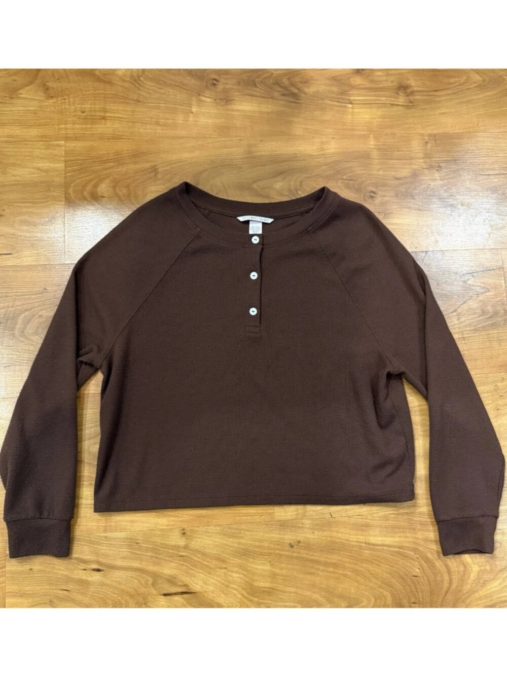Y2k VTG Victoria's Secret Brown waffle Henley long sleeve sleep top Sz XS